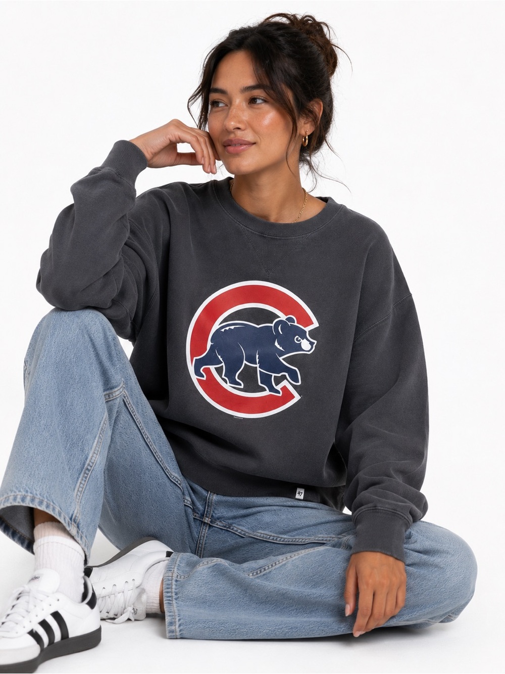 Charcoal Graphic Crewneck Sweatshirt with Red & Navy Logo
